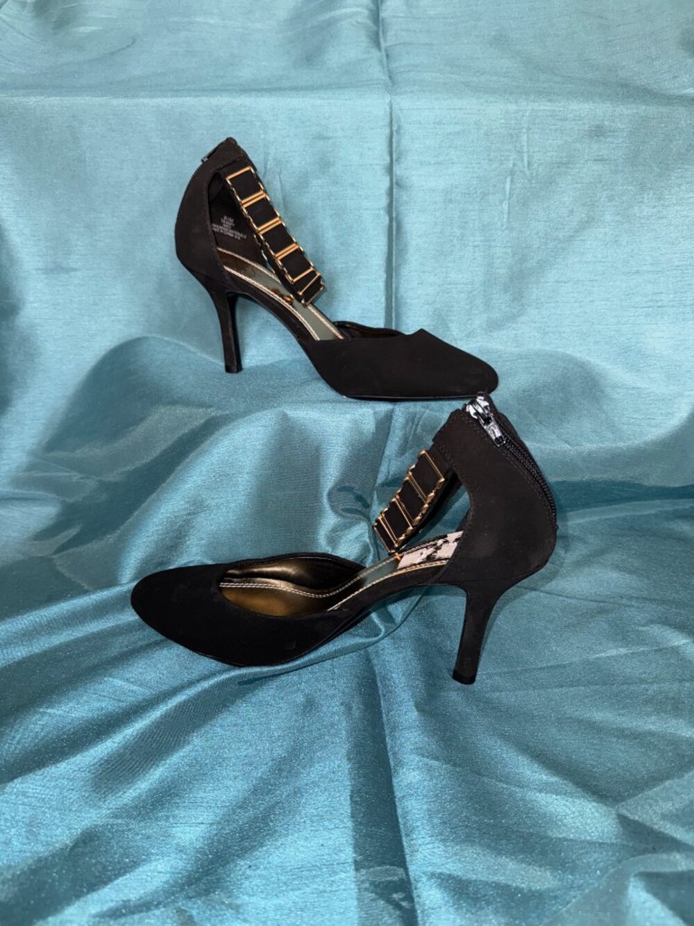 Women's Impo Tammy black heels d'Orsay closed pointed toe with gold accents